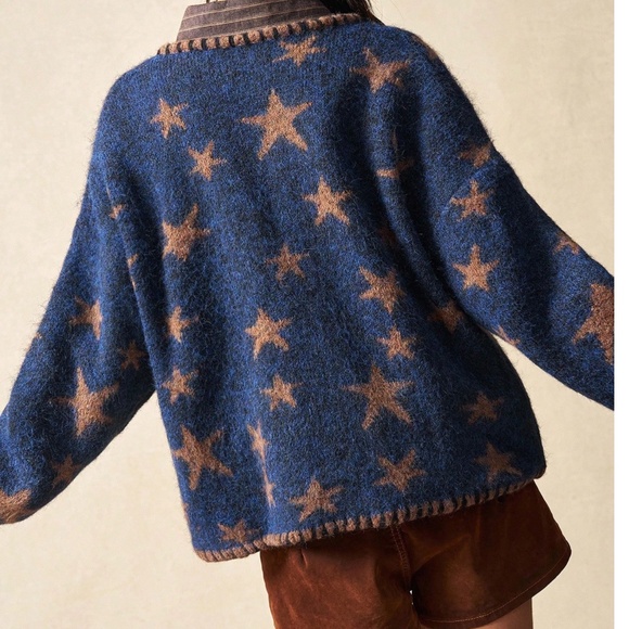 Cozy Star Print Button Down Oversized Cardigan - Picture 4 of 4